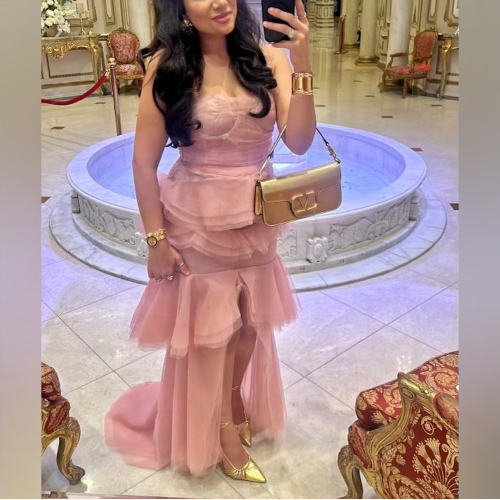 Michael Costello x Revolve Alai Strapless Pink Tulle Layer Ruffle Dress size XL - Picture 6 of 12